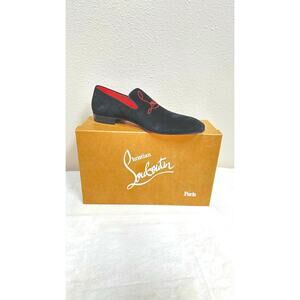 CHRISTIAN LOUBOUTIN Navy DANDELION STRASS FLAT, SUEDE LOAFERS